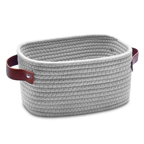 ABenkle Small Storage Basket, Mini Baskets with Handle, Cute Cotton Woven Baskets for Shelves, Boho Decorative Toy Storage Bin for Nursery, Spa, Empty Gift Basket - XS, Grey - color: Grey