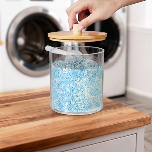 SheeChung 1 Pack 50oz Laundry Pods Container with Natural Bamboo Lid - color: Natural, size: 50 Ounces