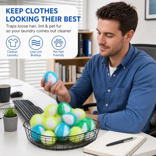 15PCS Laundry Hair Catcher, Multi-Pet Household Solution, Ball Set in Sky Blue Green Yellow Colors, Washing Machine Fabric Care System for Daily Laundry Maintenance