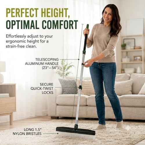 Room Groom Carpet Rake and Groomer with Telescoping 54 Inch Adjustable Handle, Portable Design, Carpet Brush Ideal for Pet Hair, Refreshing High Pile Carpets, Rugs, and Artificial Turf - style: Green Handle