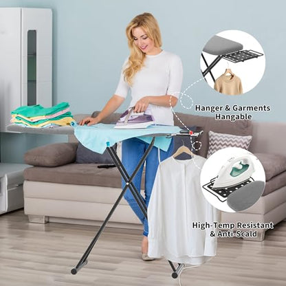 Ironing Board, 43"×13" with Iron Rest, Sturdy 4 Layer 7 Adjustable Height - color: Gray, size: 43"L x 13"W