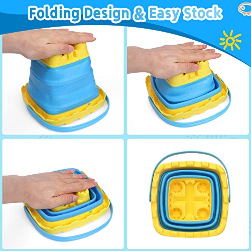 7 PCS Castle Foldable Beach Sand Buckets Toy Set with Shovels Scoop Sifter for Kids, 3L Silicone Collapsible Bucket Pails for Toddler, Summer Toy, Sandbox Kit Camping Gear Beach Essential Gift