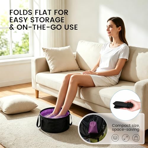 TRENDBOX Foldable Wash Basin Sink Water Bag Portable Mini 8.5L for Footbath Camping Hiking Outdoor Durable Design - color: Purple