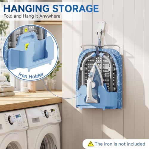 APEXCHASER Small Ironing Board, Iron Board with Iron Rest & Holder, Blue - color: Blue