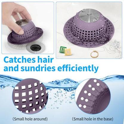Aluvor Shower Drain Hair Catcher Bathtub Drain Cover Sink Drain Protector - color: Silver Purple