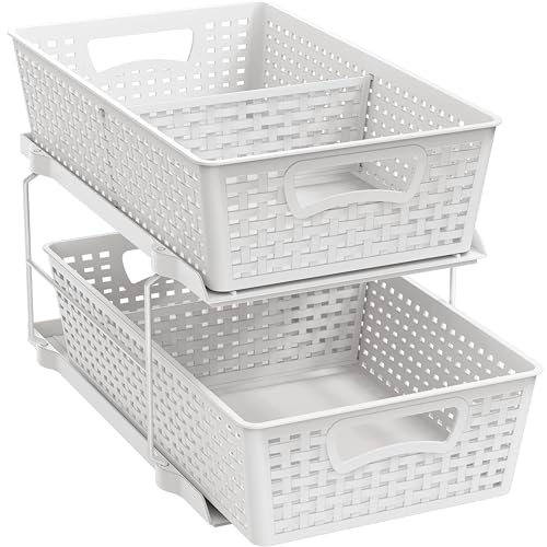 Simple Houseware 2 Tier Pull-Out Sliding Drawer Under Sink Storage, White - color: White