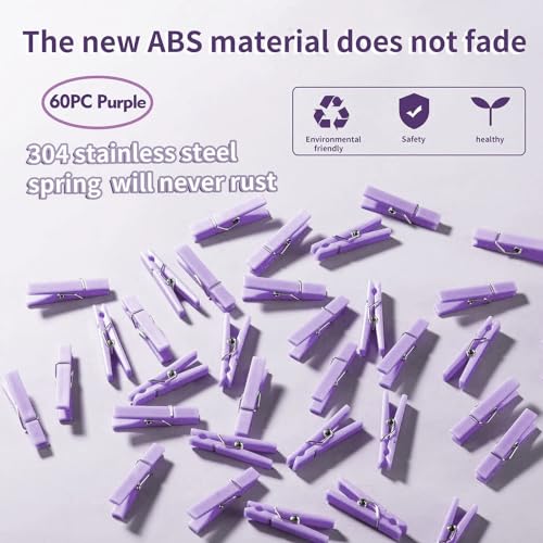 60Pcs Mini Clothespins for Baby Shower Games Purple Clothes Pins 1.4 Inch - color: Purple