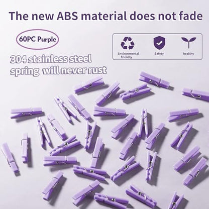 60Pcs Mini Clothespins for Baby Shower Games Purple Clothes Pins 1.4 Inch - color: Purple