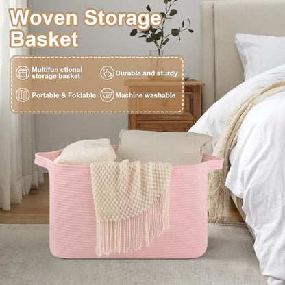 OIASKET 95L Extra Large Blanket Basket, 24" x 16.9" x 14.2" Woven Basket - color: Pink, size: 24"x16.9"x14.2"