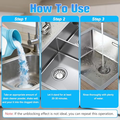 Drain Clog Remover Powerful, Sink Drain Hair Clog Remover Cleaner, Strong DrainCleaner for Kitchen, Shower Pipes and Drains