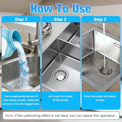 Drain Clog Remover Powerful, Sink Drain Hair Clog Remover Cleaner, Strong DrainCleaner for Kitchen, Shower Pipes and Drains