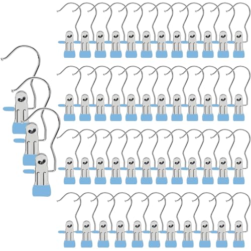 Hangers Clips,Stainless Multi Function Clip Hooks,Laundry Hanging Hooks Clips,Closet Hangers,Boot Clips， Hats Clips,Socks Clips,Pants Clips, Bras Clips (50, Blue) - color: Blue