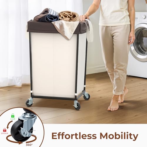 160L Rolling Laundry Basket with Wheels, Rolling Laundry Hamper with Wheels - color: Beige, size: 160L