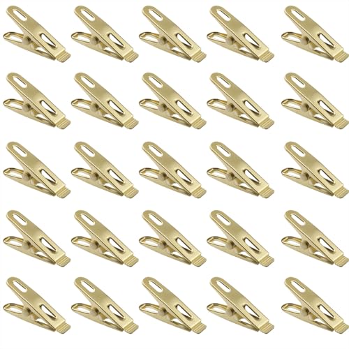CHENJIN 25PCS 2 inch Stainless Steel Windproof Spring Clips Gold Outdoor Clothesline Sock Clips for Crafts Laundry Clothing Fixation Snack Bag Sealing