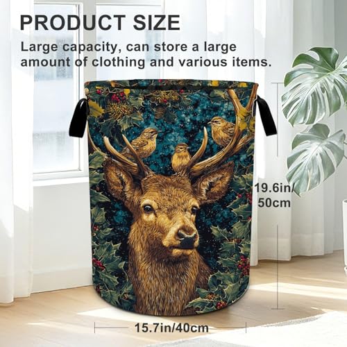 Deer Birds Laundry Basket Foldable Oxford Laundry Hamper With Handle For Room Bathroom Bedroom - color: Deer Birds