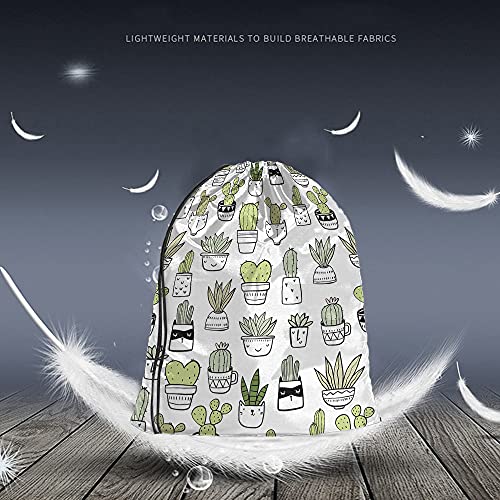 Cactus Drawstring Backpack - Floral Hand Drawn Summer Tropical Style Cacti Green Plants Art Nature Sport Gym Sack Drawstring Bag for Men Women - color: Multi-a147