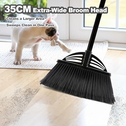 Four-Section Rod Long-Handled Broom,Heavy-Duty Broom, Angle Broom for Outdoor/Indoor（Black+Red） - color: Black+red