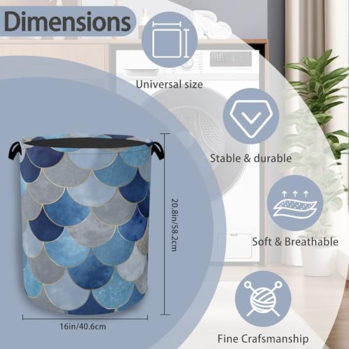 Mermaid Fish Laundry Hamper,Dirty Clothes Laundry Basket with Handles Waterproof Oxford Cloth Storage Basket for College Dorms Bathroom Bedroom 16" x 20.8" - color: Mermaid Fish