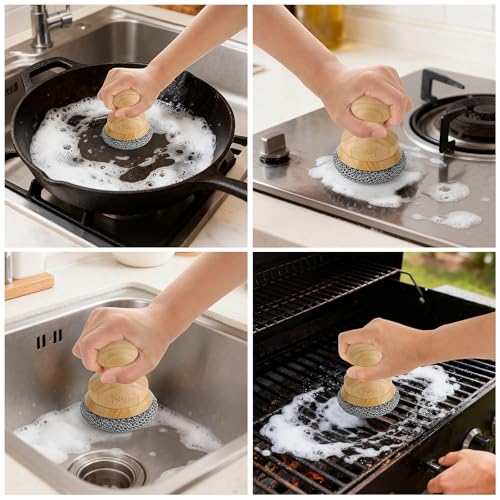 Scrubber for Cast Iron Pan, Pot Cleaner with 2 Scrapers,Chain Mail Cleaning Brush for Dishes, Pots, Pans, Griddles, Grills(Large Chain Mail,2pcs) - size: Large Chain Mail 2pcs