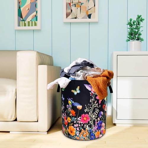 Hummingbird Flowers Laundry Basket Oxford Cloth Butterflies Laundry Hamper - color: Hummingbird Flowers