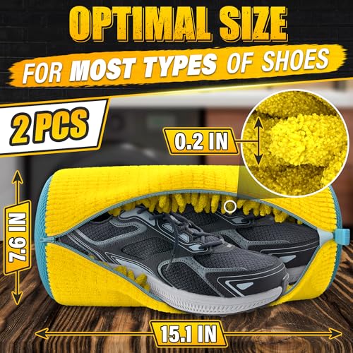 2 Pcs Reusable Shoe Washing Machine Bag, XXL with Zipper, Yellow - color: Yellow