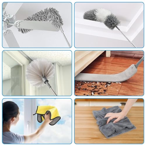 Microfiber Duster Kit 25pcs with 30 to 100 in Extension Pole, Grey - size: 25pcs