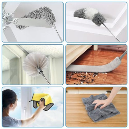 Microfiber Duster Kit 25pcs with 30 to 100 in Extension Pole, Grey - size: 25pcs
