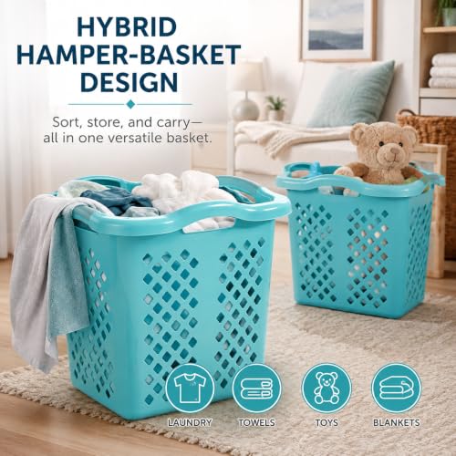 Teal Laundry Basket Set of 2 with Silver Handles, 2 Bushel - color: Blue 2pcs