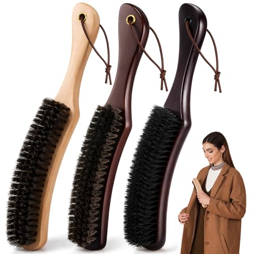 Thenshop 3 Pcs Clothes Brushes Large Beech Wood Handle Soft Horse Hair Bristle Lint Brush for Hat, Suits, Velvet, Suede, Shoe and Pet Hair