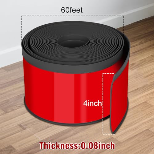 Vinyl Baseboard Molding Trim 4 Inch x 60 Feet Peel and Stick Baseboard Trim Flexible PVC Cove Base Moulding Self-Adhesive Trim for Garage Bathroom Cabinet Floor Walls, Black - color: Black, size: 4Inch x 60Ft