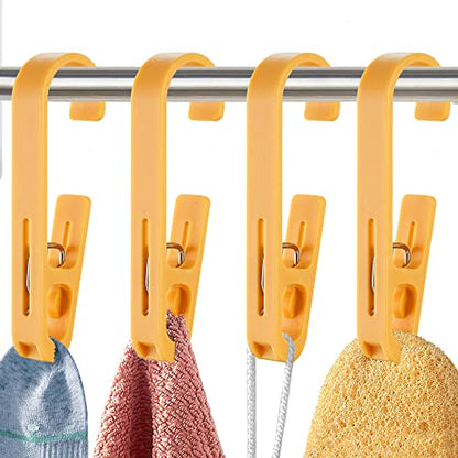 Laundry Hooks with Clips Hanger Closet Organizer Clamps Socks Boot Bras Towels for Bathroom Wardrobe Kitchen Office 4Pcs (Yellow) - color: Yellow