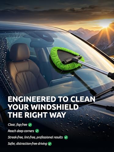 TAKAVU Window & Windshield Cleaner, Extendable, 3 Microfiber Pads (Green) - color: Green