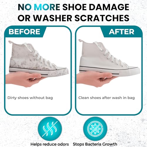 Shoe Washing Machine Bag 2 Pack – 360° Self-Locking Zipper Shoe Washing Bag for Washer and Dryer – Reusable Heavy-Duty Microfiber Cleaning Set for Sneakers, Boots & Athletic Footwear (Yellow)