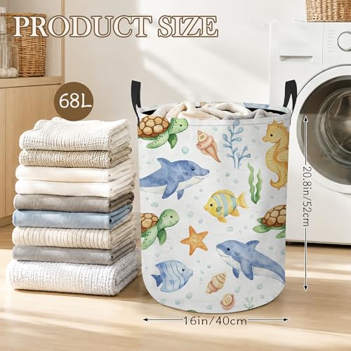Sea Turtle Laundry Basket Oxford Cloth Sea Life Laundry Hamper With Handle Foldable Portable Clothes Storage Basket Storage Bag For Laundry Room/Bathroom/Bedroom/Dormitory 20.8"x16" - color: Cute Sea Turtle
