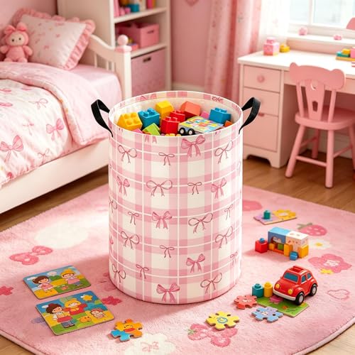 Baby Laundry hamper,Kids Laundry Basket,Baby Nursery Hamper,Waterproof foldable laundry basket for boys and girls,toy storage box,Kid Room Decor(Pink Grid) - color: Pink Grid