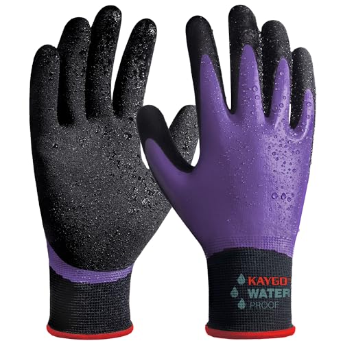KAYGO Waterproof Work Gloves, Non-Slip Double Latex Coated, KG150 - color: Purple, size: Small