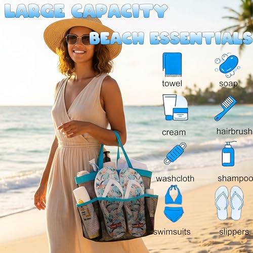 Mesh Shower Caddy Portable - 9 Pockets, Shower Bag for Dorm Room Camping - color: Blue