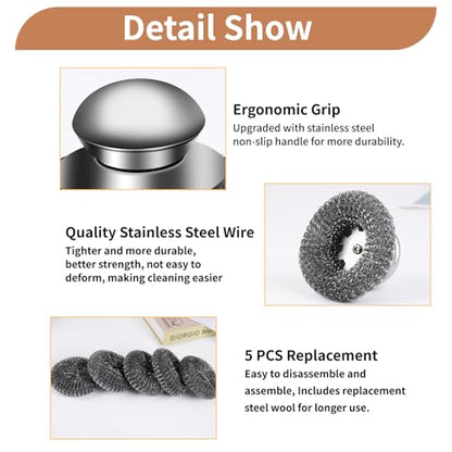 6pcs Steel Wool Scrubber with Wire Sponge Pads, Stainless Steel Scrubber