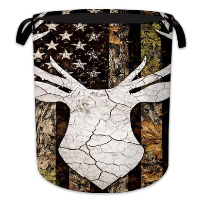 Laundry Hamper, Deer Antlers Collapsible Camo Flag Laundry Baskets Waterproof Oxford Cloth With Handles, Clothes Storage Bucket For Bathroom/Bedroom 16" x 20.8" - color: Deer Antlers