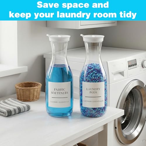 4 Pack Laundry Detergent Dispenser, 54 Oz Laundry Soap Dispenser, Clear Plastic Liquid Laundrys Detergent Container, Fabric Softener and Laundries Powder Dispensers for Laundries Room