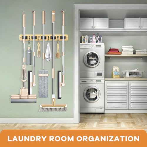 IMILLET Broom Holder Wall Mount, Rustic Broom Hanger for Laundry Room - color: Light Wood 1