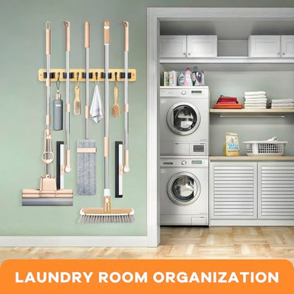 IMILLET Broom Holder Wall Mount, Rustic Broom Hanger for Laundry Room - color: Light Wood 1