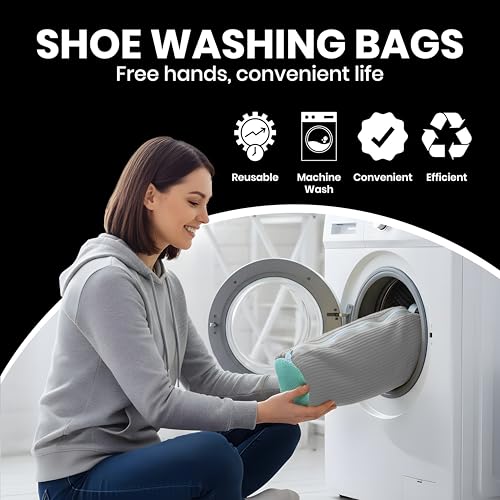 Shoe Washing Machine Bag for Washer & Dryer – Reusable Laundry Shoe Cleaning Bags for Sneakers, Tennis Shoes & Trainers – Zippered Mesh Shoe Washer Protector, Grey (2 Pack) - color: Gray