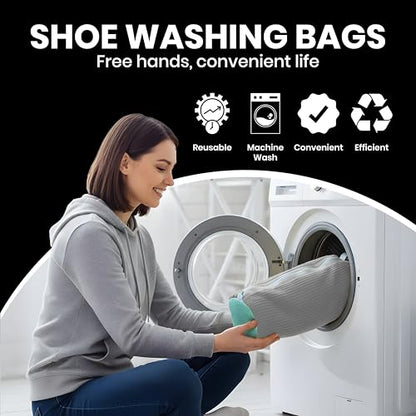 Shoe Washing Machine Bag for Washer & Dryer – Reusable Laundry Shoe Cleaning Bags for Sneakers, Tennis Shoes & Trainers – Zippered Mesh Shoe Washer Protector, Grey (2 Pack) - color: Gray