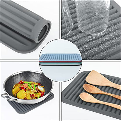 Silicone Trivets for Hot Dishes, Pots and Pans, Hot Pads for Kitchen Counter, Heat Resistant Trivets for Quartz Countertops, Hot Pads, Silicone Pot Holders Mats, Teal Table Trivet Mat, Set 2 - color: A04: Rectangular-teal