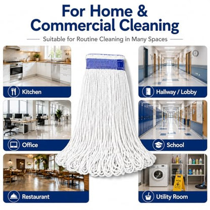 Tidy Monster 24 oz Loop End Mop Head, Heavy Duty Mop Head Replacement with 6 Inch Headband, Machine Washable String Mop Refill Fits Most Clamp and Side Loading Handles for Home & Commercial Cleaning - color: White