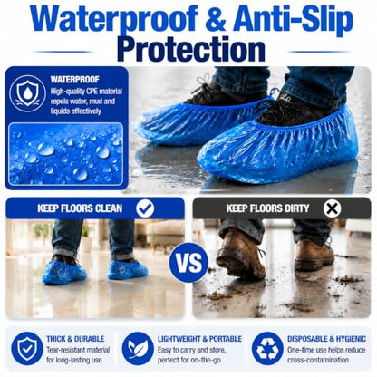 MAQIHAN 100 Pack Shoe Covers Disposable - Non Slip Plastic Booties Covers - size: 100 Pack