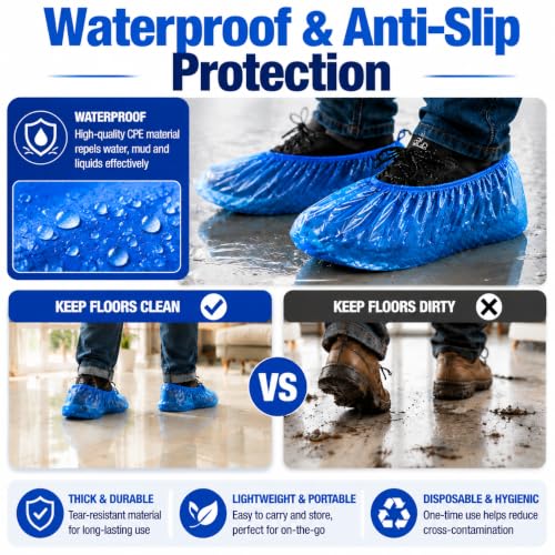 90 Pack Disposable Shoe Covers Waterproof Non Slip – Plastic Shoe Booties for Indoors Universal Fit Shoe Covers for Home Guests, Real Estate Open House, Cleaning & Floor Protection - size: 90 Pack
