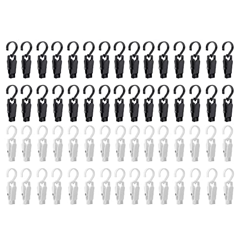 Frcctre 60 Pack Laundry Hooks with Clip, 4.3 Inches Super Strong Plastic Swivel Hanging Hooks Clothes Pins Curtain Clips Closet Organizing Clips for Clothes Hats Pants Towel Socks Gloves