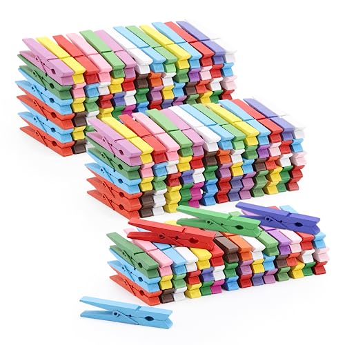 200pcs Colored Clothespins Wooden Clothes Pins, Wood Clips for Crafts Pictures Classroom Photos, 3inch, Random Colors - color: Wood-200pcs-colors